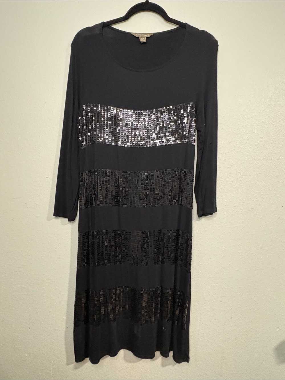 Tommy Bahama Black Long Sleeve Sequin Stripe Dress